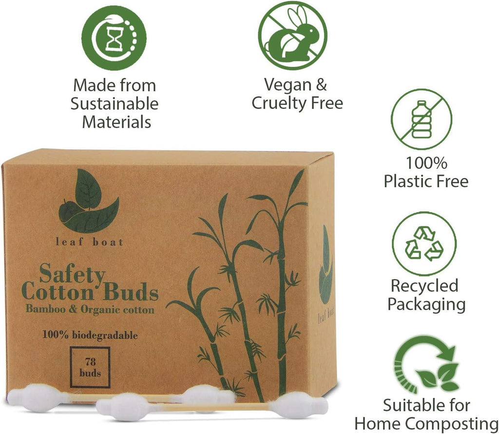 Cotton Buds 78 or 234 Pieces | Baby Safety Cotton Buds for Ears, Makeup Cleaning | GOTS Certified Biodegradable, Eco-Friendly Plastic Free | Vegan | Recycled Packaging |
