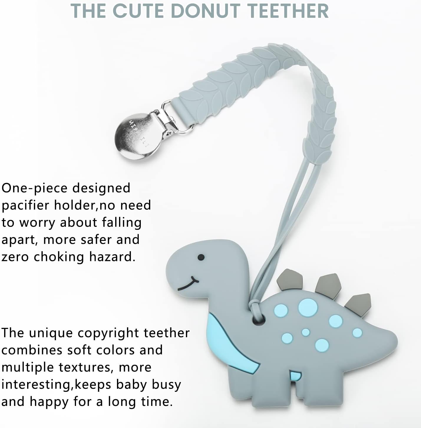 Teething Toys for Baby, Chew Toys for Autistic Children Dinosaur Grey, Baby Toys 3+ Months, Sensory Chew Toys, BPA Free Silicone Teether for Toddler Infant, Toddler Newborn Baby Shower Gifts