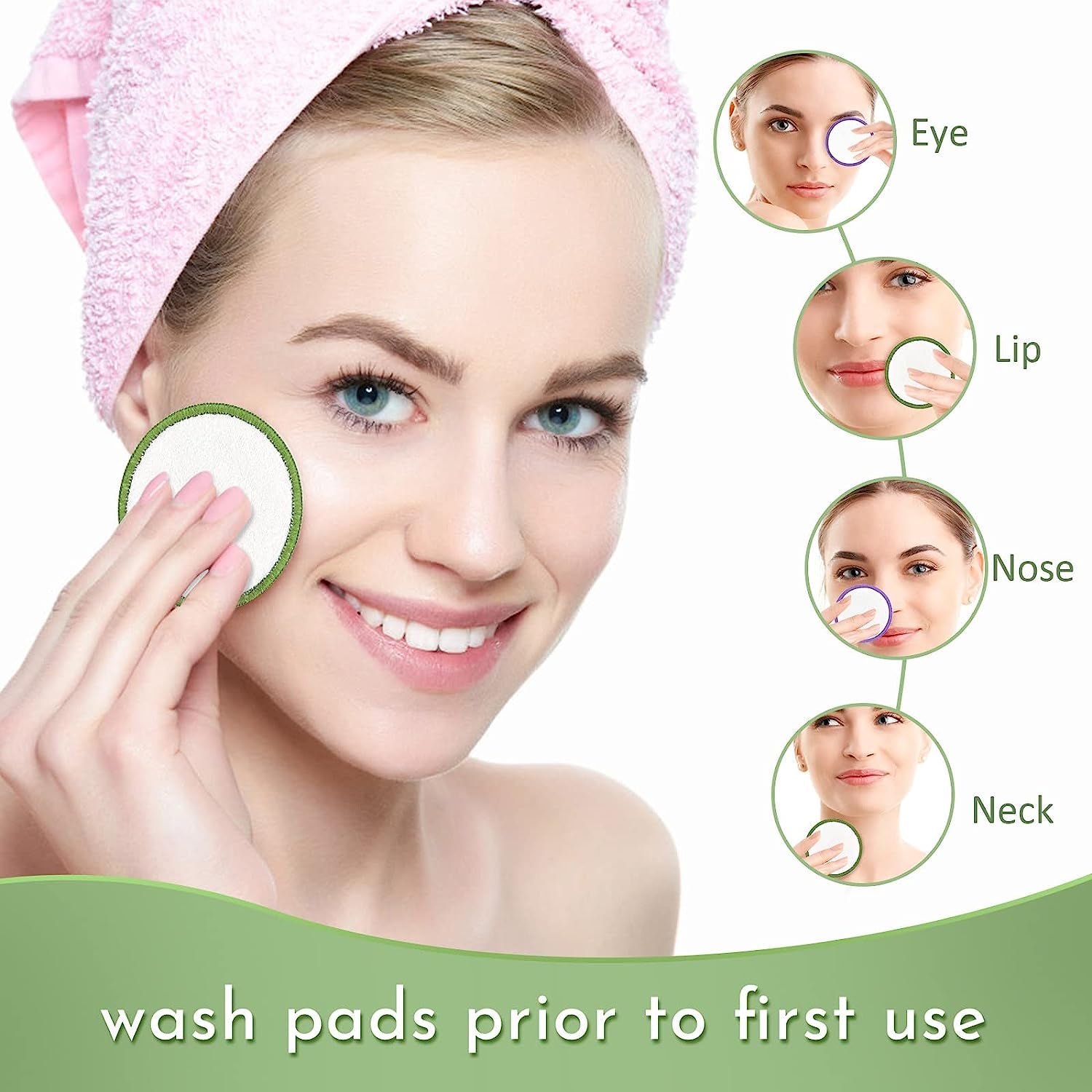 Reusable Makeup Remover Pads, Premium Eco-Friendly 24PCS Cotton Pads Soft Bamboo Face Pads for All Skin Types Double-Sided & Organic Washable Cotton Wool Pads W/ Laundry Bag, 0.14 Kg