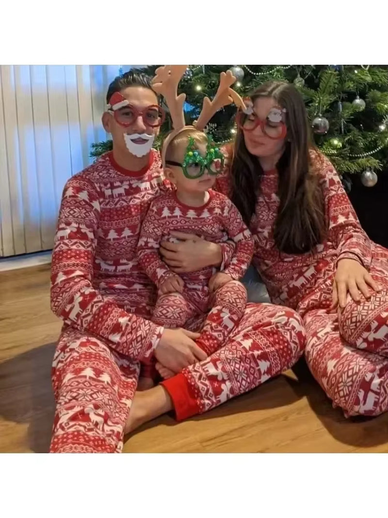 2025 New Christmas Pajamas Set for Family Mother Father Kids Matching Clothing Baby&Dog Romper Pjs Xmas Look Loose Soft Outfits