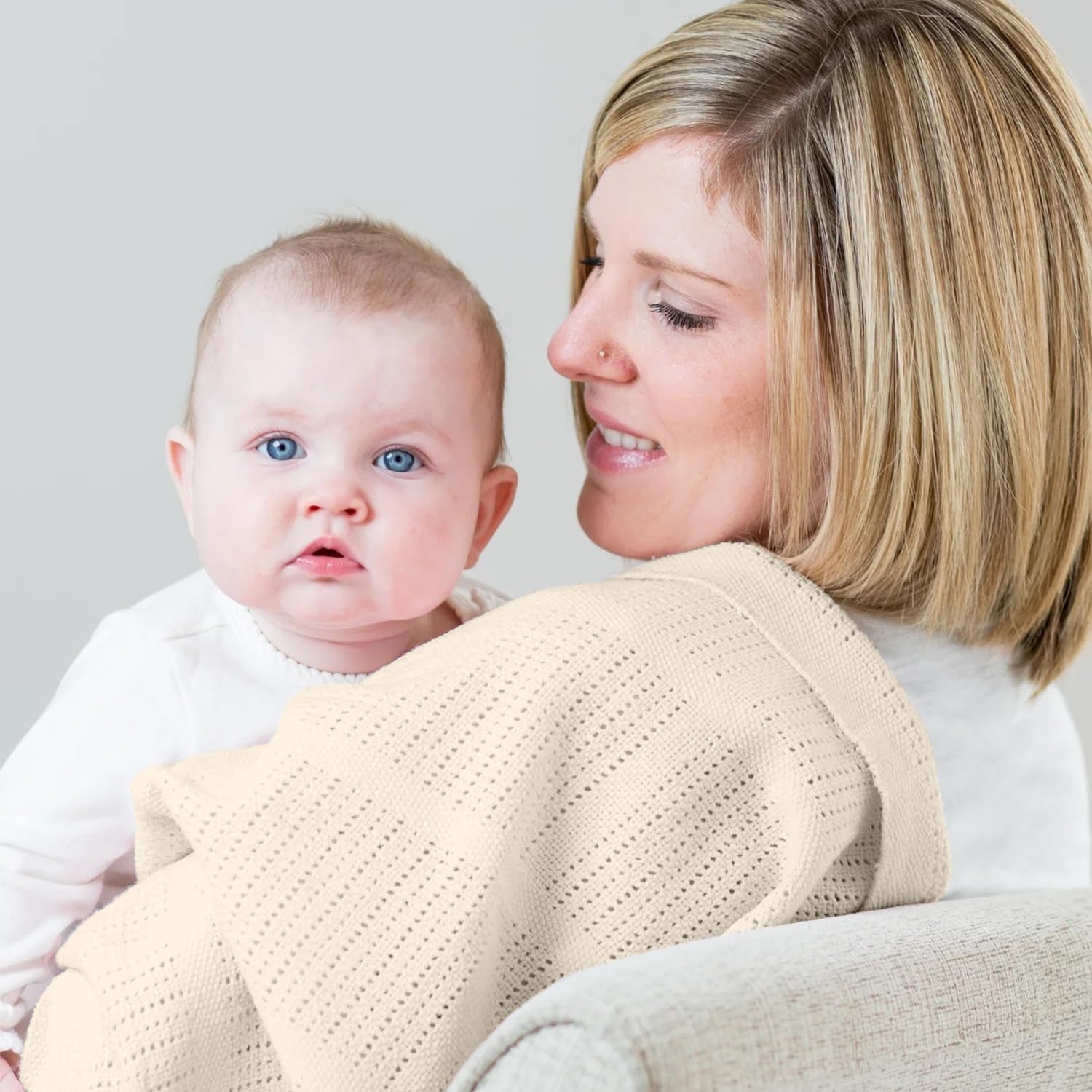 - Cellular Blankets Baby | 100% Pure Organic Cotton | Baby Blanket - 70 X 90 Cm | Warm & Cosy Baby Blankets | Baby Blanket for Newborn | Perfect for Pram/Travel/Moses Baskets (Green/Ivory)