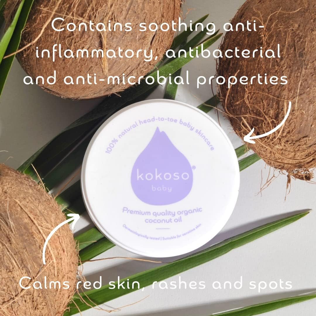 Baby - Organic Coconut Oil - 100% Natural Baby Oil - for Dry, Sensitive Skin & Eczema Prone Skin - Ultra Lightweight & Non Greasy - Suitable from Newborn Upwards - 70G