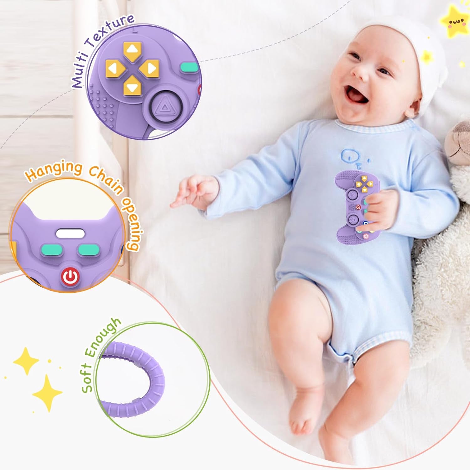 Silicone Teething Toys for Babies 0-6 Months, Teethers for Babies 6-12 Months, Remote Teether for Baby, Sensory Toys for Babies, Baby Chew Toys