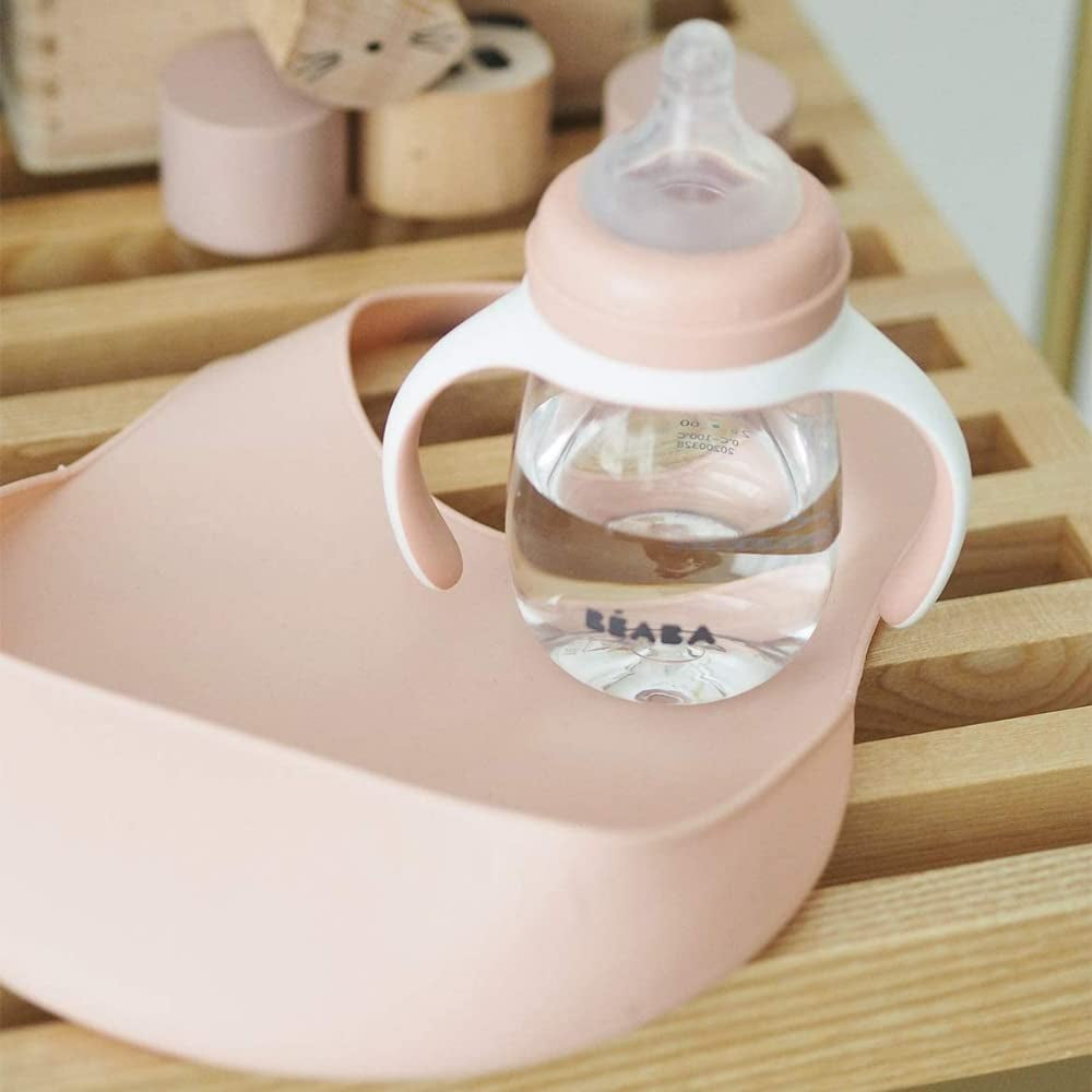Silicone Baby Bib - Waterproof - Adjustable: Several Sizes - Light and Flexible - Ultra Soft - Easy to Clean - Large Pocket to Catch Food - Pink