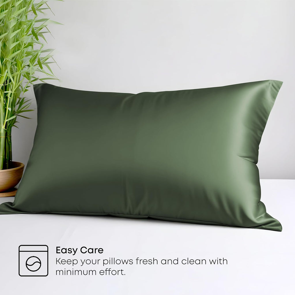 100% Organic Bamboo Pillow Cases Pack of 2- Silk Pillowcases for Hair and Skin, Soft, Breathable, Cooling Pillowcases for Standard Size Pillow (Standard, Avocado Green)