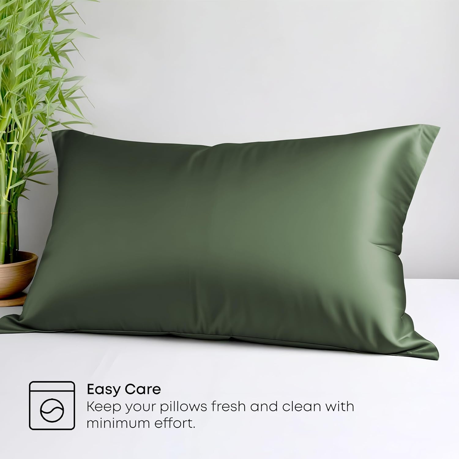 100% Organic Bamboo Pillow Cases Pack of 2- Silk Pillowcases for Hair and Skin, Soft, Breathable, Cooling Pillowcases for Standard Size Pillow (Standard, Avocado Green)