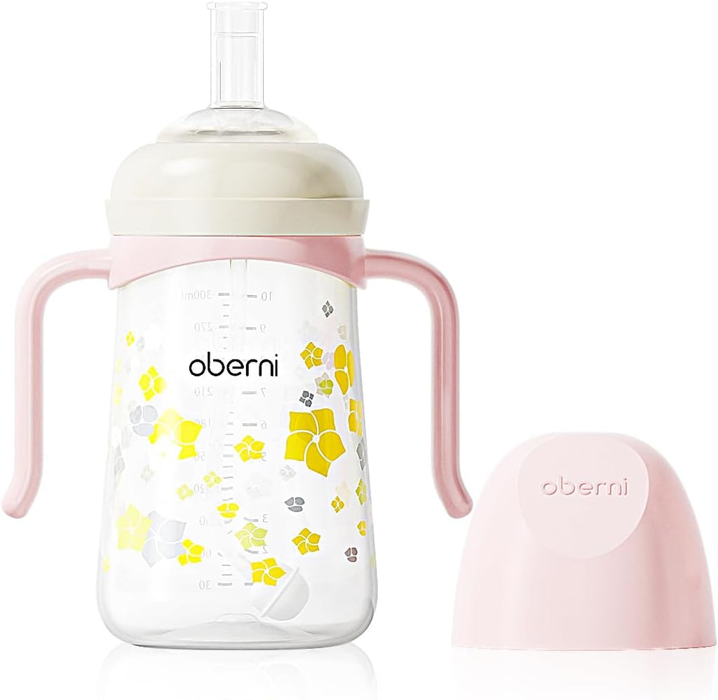 Baby Sippy Cup, Weighted Straw Trainer Cup, Toddler Drinks Water Bottle with Leak-Proof Valve Spout for 6+ Months, No Spill Training Cup with Handles for 12+ Months Learners 240Ml/Pink
