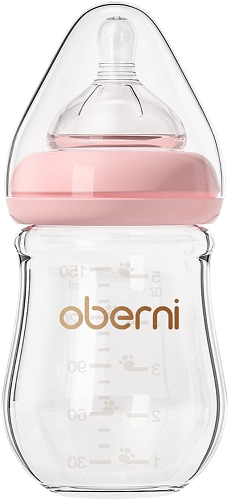 Anti-Colic Glass Baby Bottles with Slow Flow Breast-Like Silicone Teat, 150Ml, 0+ Months, Wide-Neck, Pink/1Pack