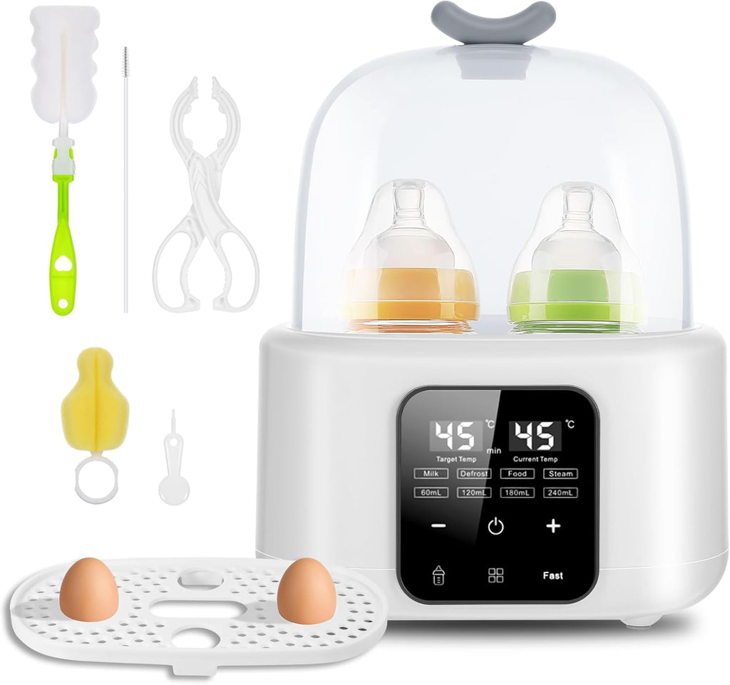 Baby Bottle Warmer 6-In-1 with Temp Control, Fast Warming in Minutes for Breastmilk & Formula, Milk Warmer with Digital LCD, Portable Bottle Steriliser for Travel and Home Use