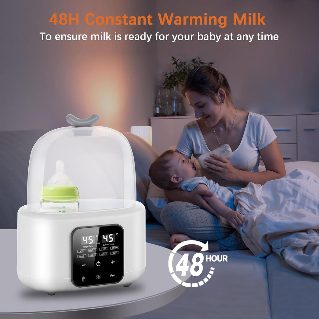 Baby Bottle Warmer 6-In-1 with Temp Control, Fast Warming in Minutes for Breastmilk & Formula, Milk Warmer with Digital LCD, Portable Bottle Steriliser for Travel and Home Use