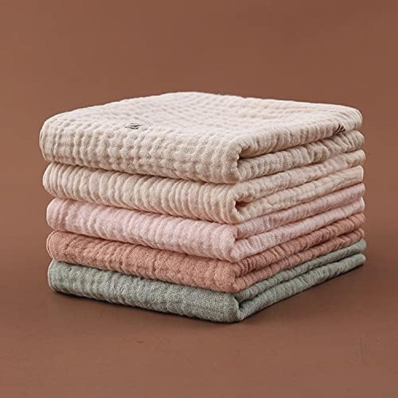 5 Pack Luxury Muslin Squares | Cute Small Baby Burp Cloths (Peach)