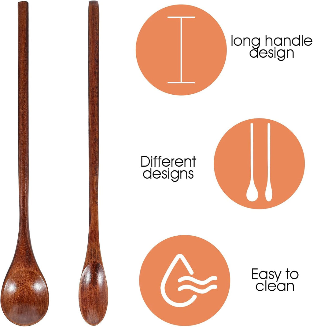 6 Pcs Wooden Coffee Spoons, Long Handle Mixing Spoon Small Wooden Long Teaspoon Honey Spoon Handmade Wood Stirring Spoon Tiny Tasting Spoon Set for Jam Dessert Stir Spoon Kitchen Utensil