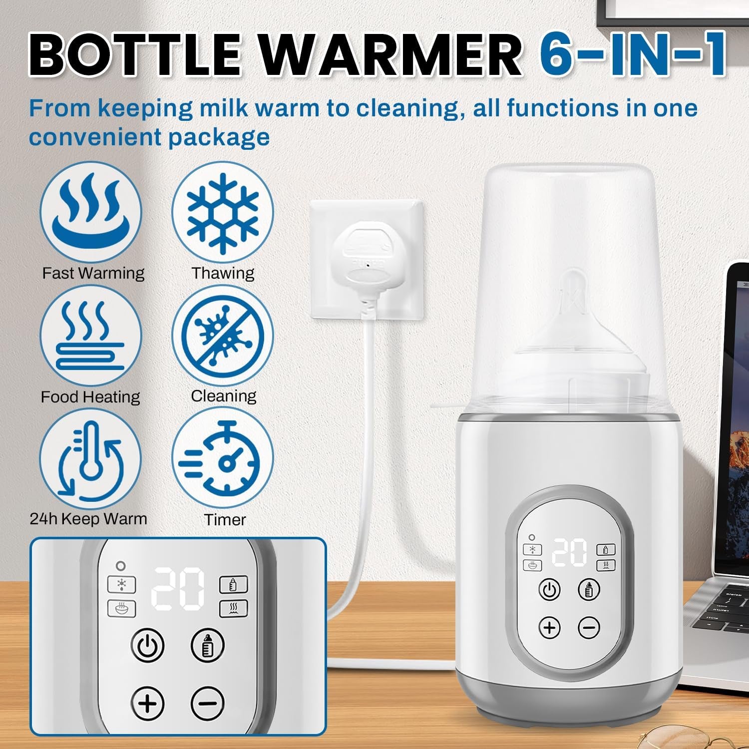 Baby Bottle Warmer,Smart Temperature Control and Automatic Shut-Off,Fast Baby Food Heater&Defrost,Warmer Accurate Temperature Control for Breastmilk or Formula