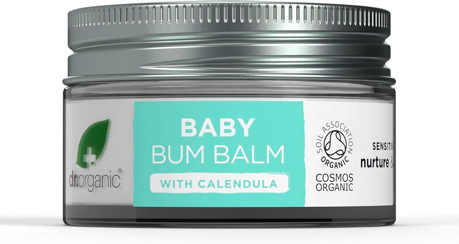 Baby Bum Balm with Calendula, Nappy Rash Cream, Sensitive Skin, Lanolin, Natural, Vegan, Dermatologically Tested, Cruelty-Free, Paraben & SLS Free, Certified Organic, 50Ml