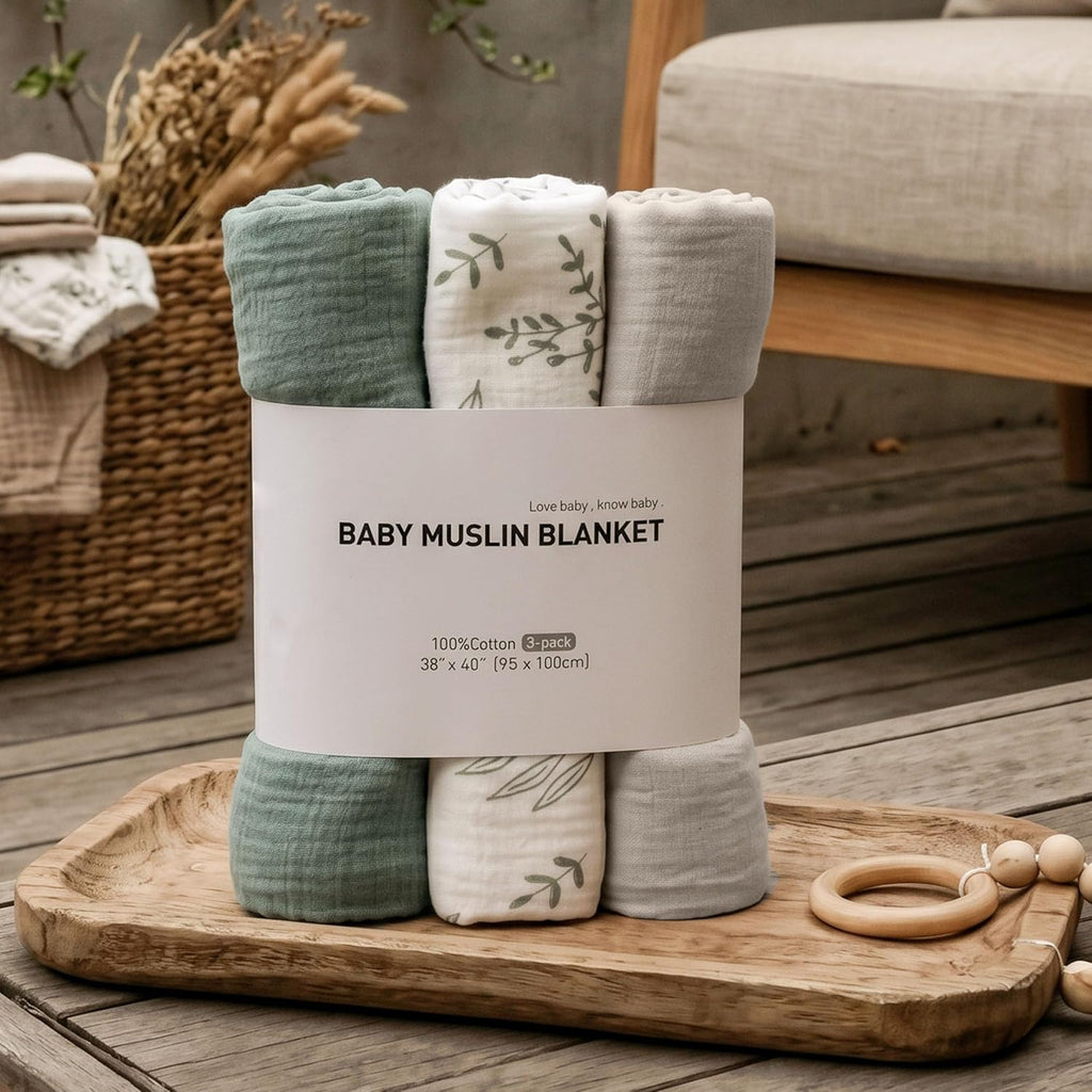 Muslin Cloth Baby Swaddle Cloths for Newborns, Pack of 3 Muslin Blanket, Large 95 X 100Cm Baby Blanket - Baby Swaddle Blanket Burp Cloths, Swaddle Cloth Essential Items for Baby Shower