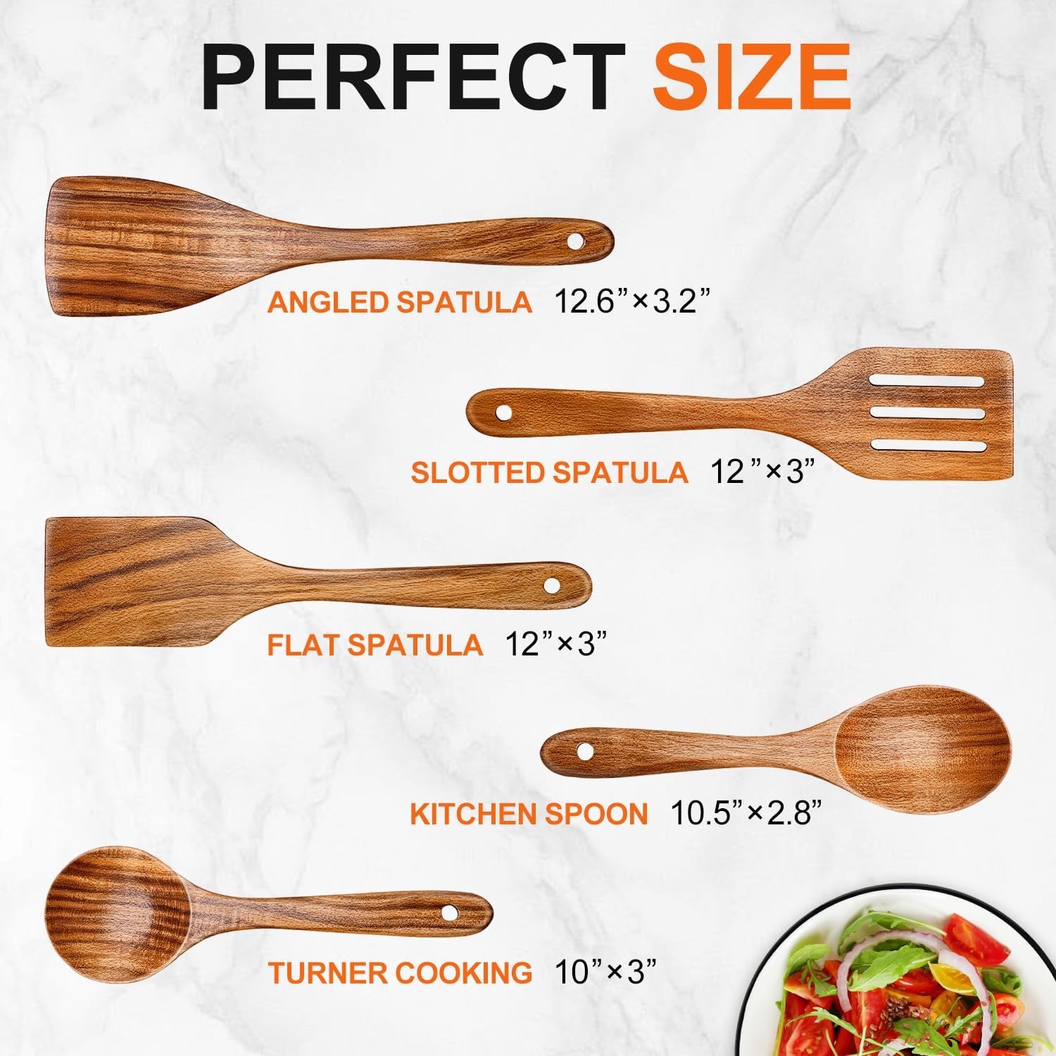 5 Pcs Luxury Wooden Kitchen Utensils Spoons Non Stick Spatula Cooking Utensil Set-Best Wood Spatulas Paddle, Slotted Spatula, Angled Turner Spatulas, Serving Cooking Spoon & Mixing Spoon Utensils