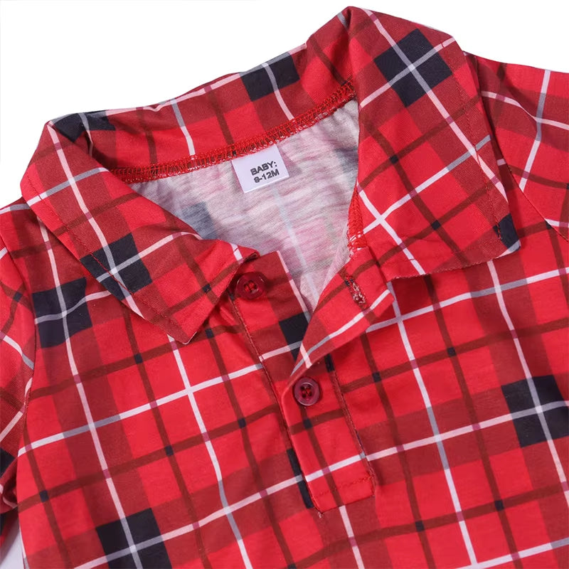 Christmas Family Matching Pajamas Plaid Cotton Mother Father Baby Kids and Dog Family Matching Clothes