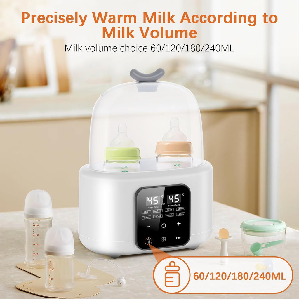 Baby Bottle Warmer 6-In-1 with Temp Control, Fast Warming in Minutes for Breastmilk & Formula, Milk Warmer with Digital LCD, Portable Bottle Steriliser for Travel and Home Use