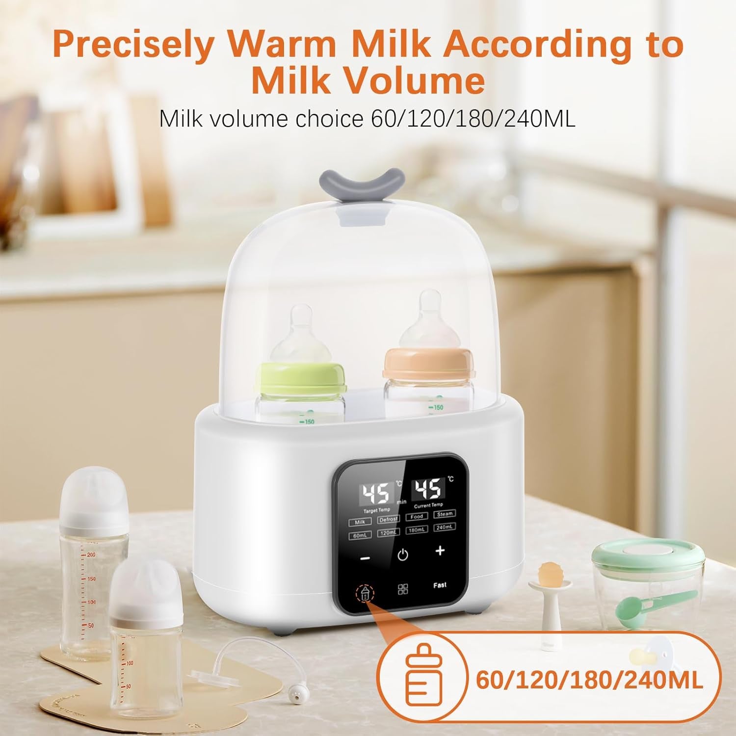 Baby Bottle Warmer 6-In-1 with Temp Control, Fast Warming in Minutes for Breastmilk & Formula, Milk Warmer with Digital LCD, Portable Bottle Steriliser for Travel and Home Use