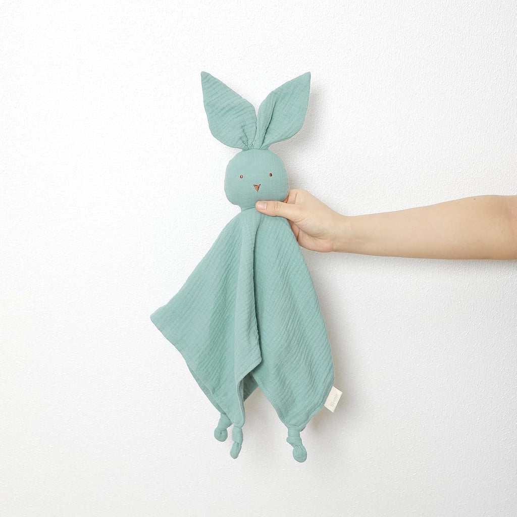 Bunny Comforter Blanket for Baby, 100% Organic Cotton Muslin, Cuddly for Boys, Girls and Infants. (Sage Green)