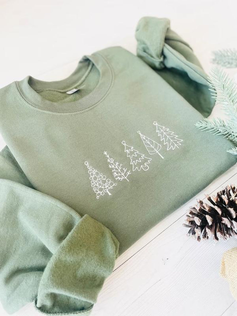 Christmas Tree Embroidered Sweatshirt, Christmas Sweatshirt, Embroidered Christmas Sweatshirt, Christmas Embroidery Sweater