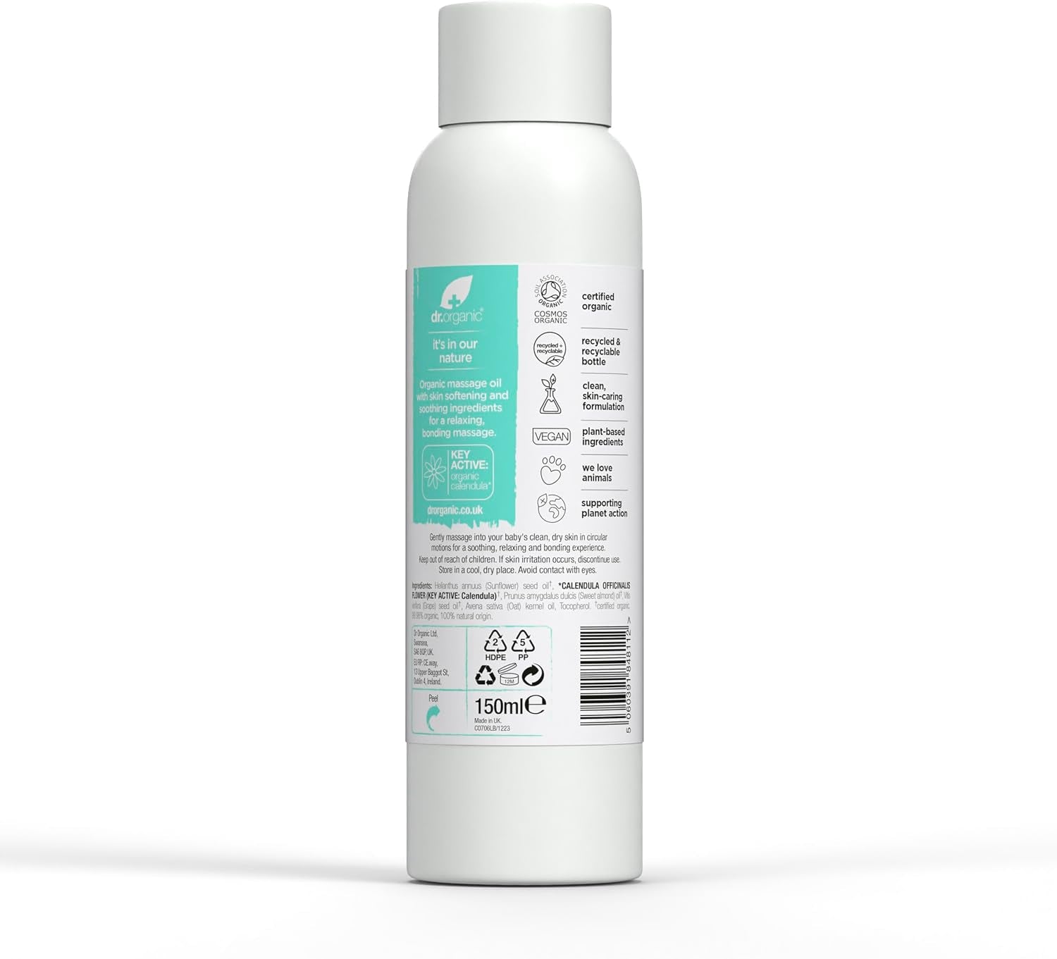 Baby Massage Oil with Calendula, Sensitive Skin, Soothing & Bonding Massage, Dermatologically Tested, Natural, Vegan, Cruelty-Free, Paraben & SLS Free, Certified Organic, 150Ml