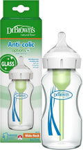 Natural Flow Options+ Anti-Colic Wide Neck Baby Bottles, Glass, Green, 270 Ml