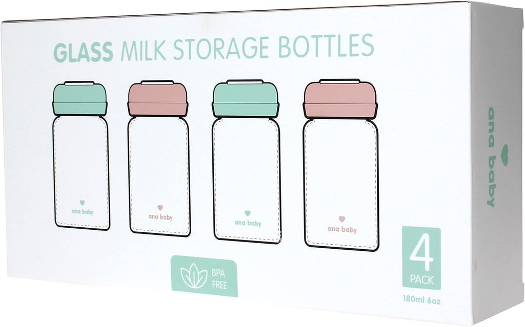 Premium Glass Breastmilk Storage Bottles, Pack of Four, 180Ml, Dishwasher, Freezer, and Microwave Safe (Glass Breastmilk Storage Bottles, 4 X 180Ml)