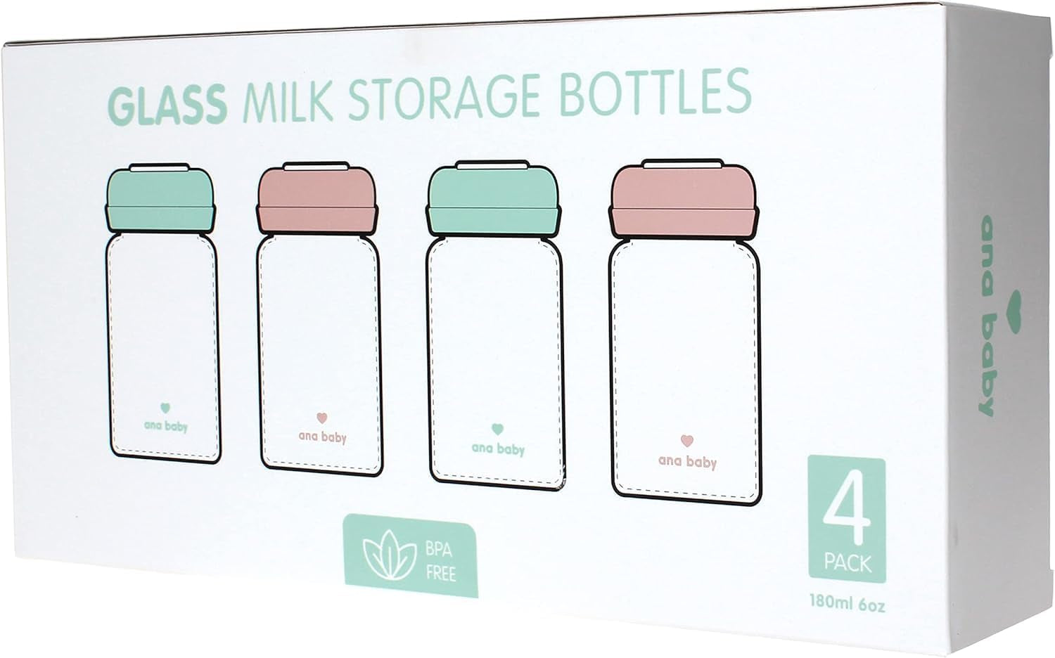 Premium Glass Breastmilk Storage Bottles, Pack of Four, 180Ml, Dishwasher, Freezer, and Microwave Safe (Glass Breastmilk Storage Bottles, 4 X 180Ml)