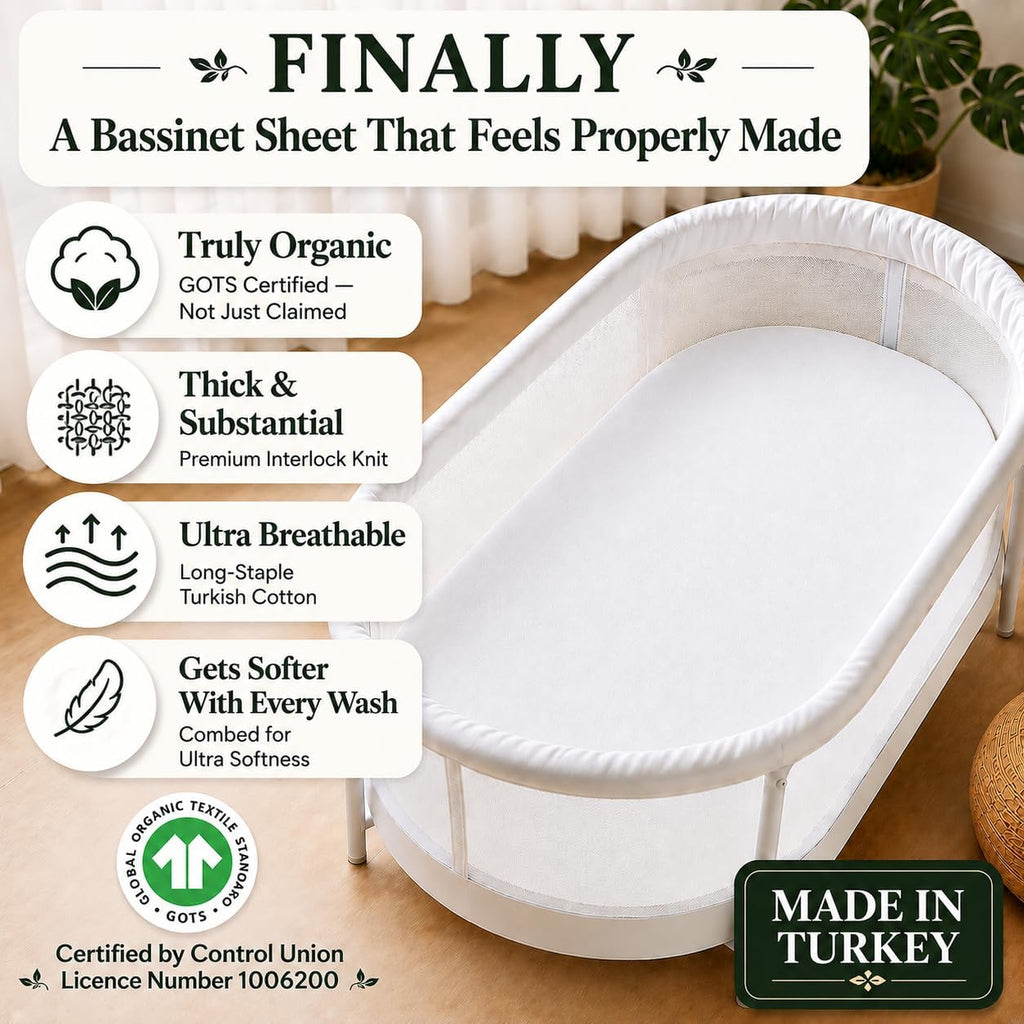 Organic Next to Me Crib Sheets – Gots Certified Thickest & Softest GOTS Organic Cotton 200GSM – Bedside Sleeper Sheet 51X85 / 50X90 Next2Me Cozee Bedside Crib Fitted Mattress Sheets