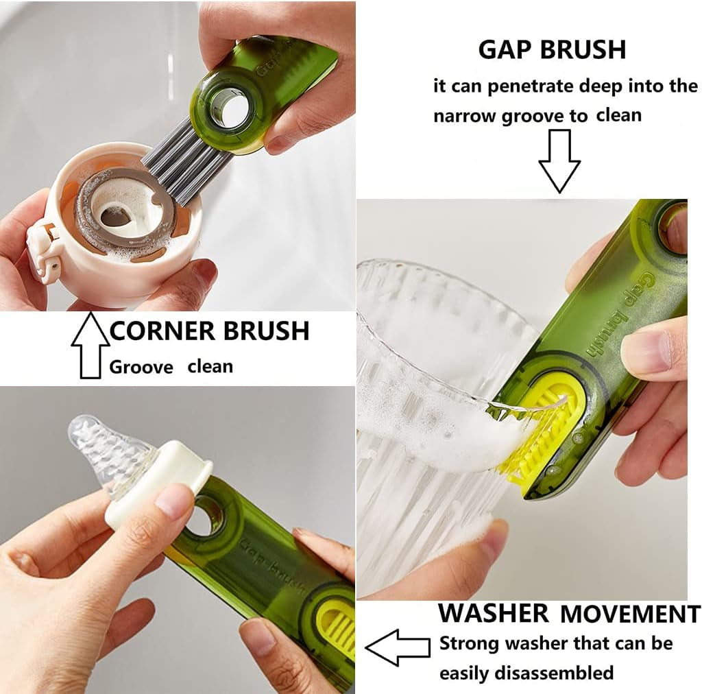 3 in 1 Tiny Cleaning Brush, 3 Pack Cup Lid Cleaner Brushes Set Mini Multi-Functional Crevice Cleaning Brush for Cleaning Baby Bottles, Narrow Neck Bottle, Sport Water Bottle, Tumbler, Glass Vase
