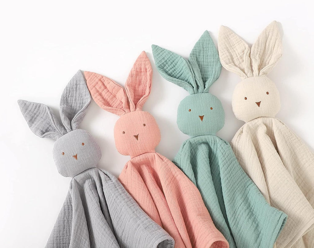 Bunny Comforter Blanket for Baby, 100% Organic Cotton Muslin, Cuddly for Boys, Girls and Infants. (Sage Green)