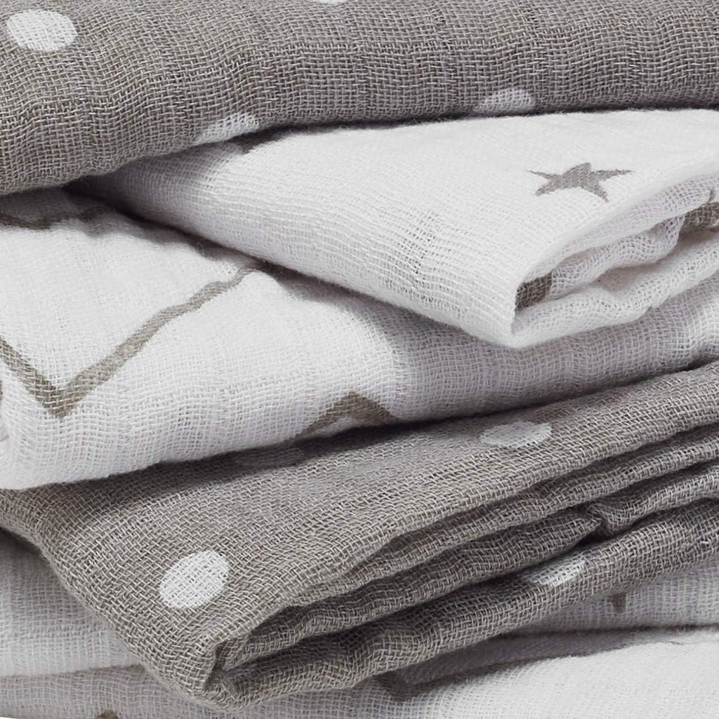 - Muslin Cloths for Baby - Soft 100% Organic Cotton Muslin Squares - Baby Muslins Pack of 6 - Large Burp Cloths - Essentials for Newborn - Grey & White - 70X70Cm