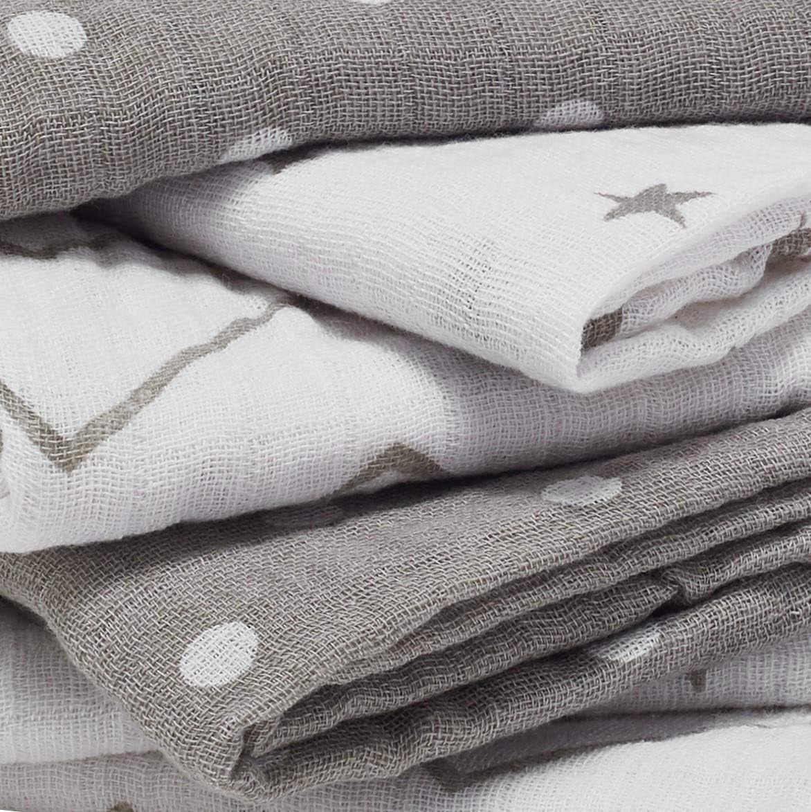 - Muslin Cloths for Baby - Soft 100% Organic Cotton Muslin Squares - Baby Muslins Pack of 6 - Large Burp Cloths - Essentials for Newborn - Grey & White - 70X70Cm