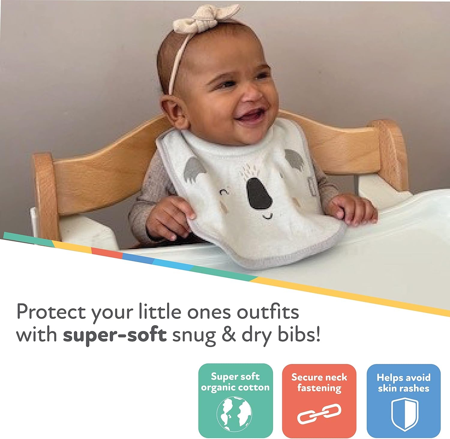 Snug and Dry Bibs Organic Cotton Machine Washable Padded Neckline 048526999460, One Size, (Pack of 4)