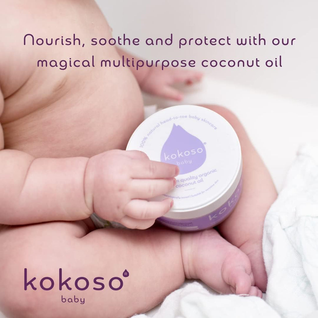 Baby - Organic Coconut Oil - 100% Natural Baby Oil - for Dry, Sensitive Skin & Eczema Prone Skin - Ultra Lightweight & Non Greasy - Suitable from Newborn Upwards - 70G
