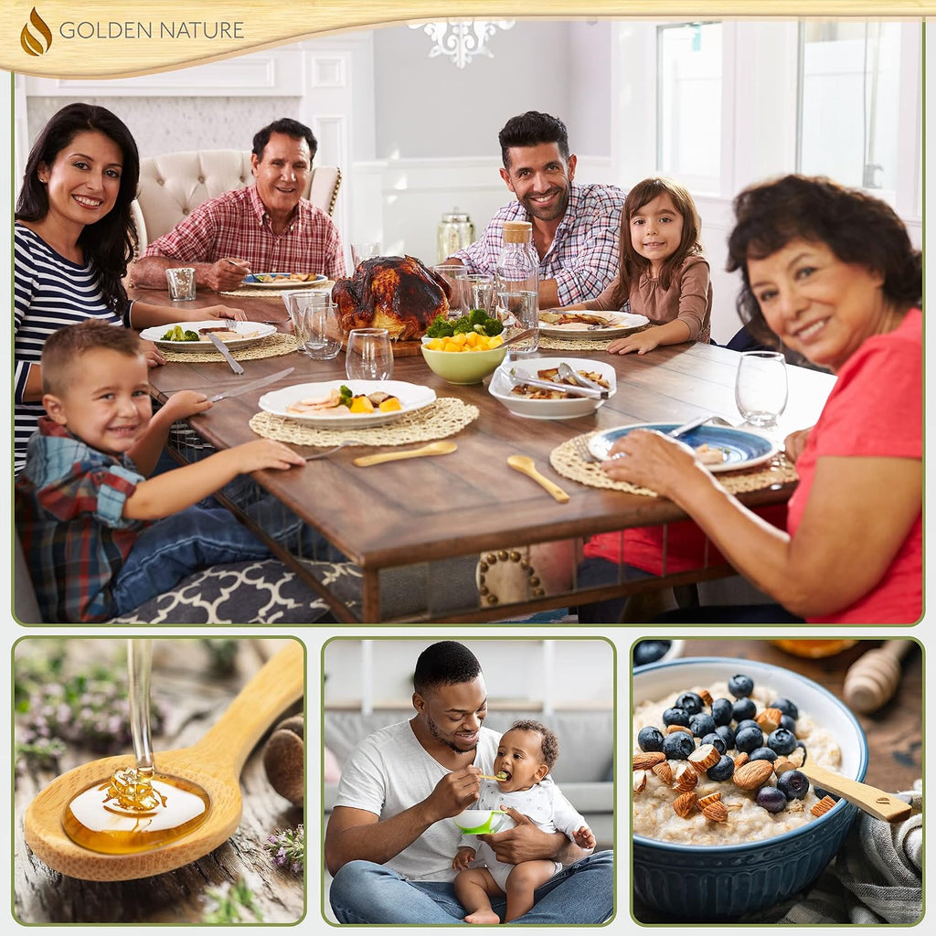 Bamboo Spoon Set - 5 Pc - Small Kitchen Teaspoons - Tiny Wooden Spoons for Sugar, Spices, Seasoning, Coffee, Jam, Herbs, Honey & Dessert