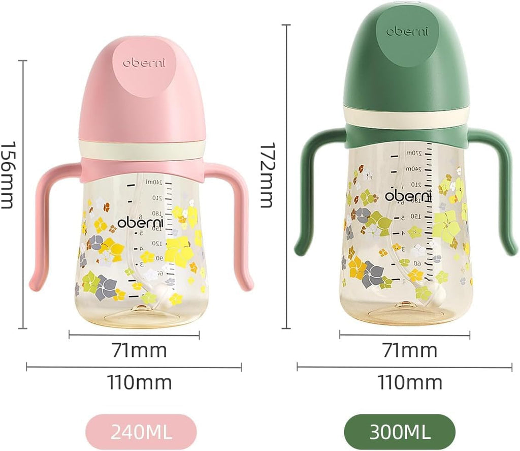 Baby Sippy Cup, Weighted Straw Trainer Cup, Toddler Drinks Water Bottle with Leak-Proof Valve Spout for 6+ Months, No Spill Training Cup with Handles for 12+ Months Learners 240Ml/Pink