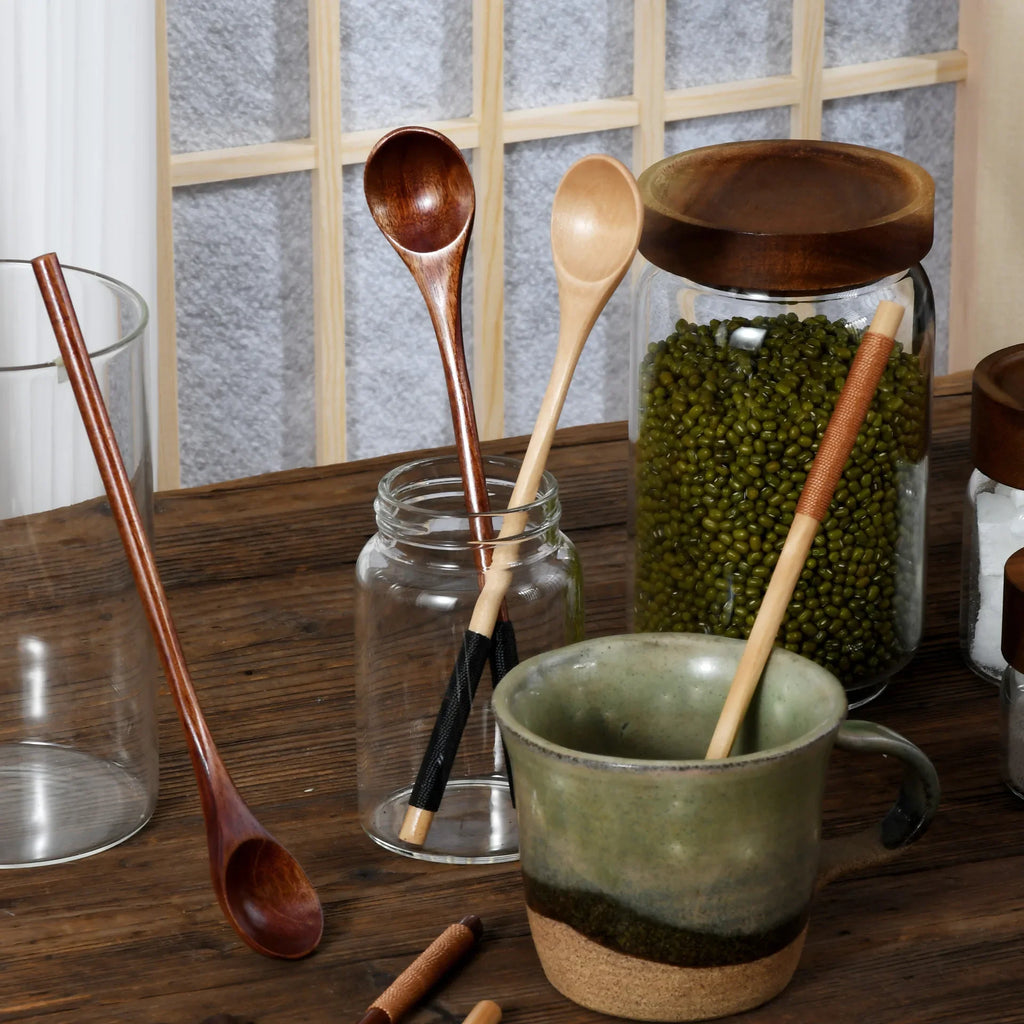 Wooden Tea Spoon Long Coffee Spoons Small Teaspoon Set Wood Honey Dessert Spoon Coffee Drink Stirrer Teaspoons Tableware