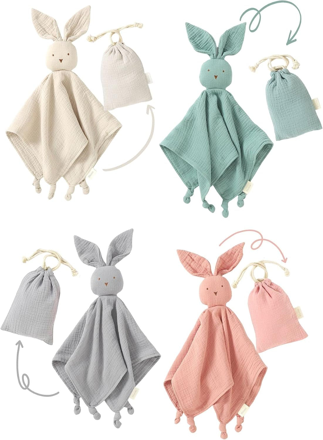 Bunny Comforter Blanket for Baby, 100% Organic Cotton Muslin, Cuddly for Boys, Girls and Infants. (Sage Green)