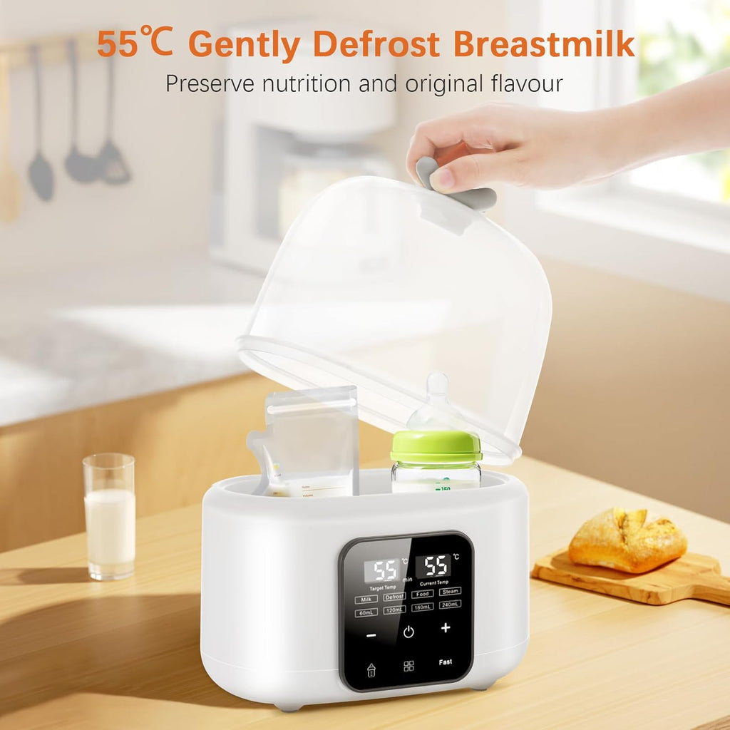 Baby Bottle Warmer 6-In-1 with Temp Control, Fast Warming in Minutes for Breastmilk & Formula, Milk Warmer with Digital LCD, Portable Bottle Steriliser for Travel and Home Use