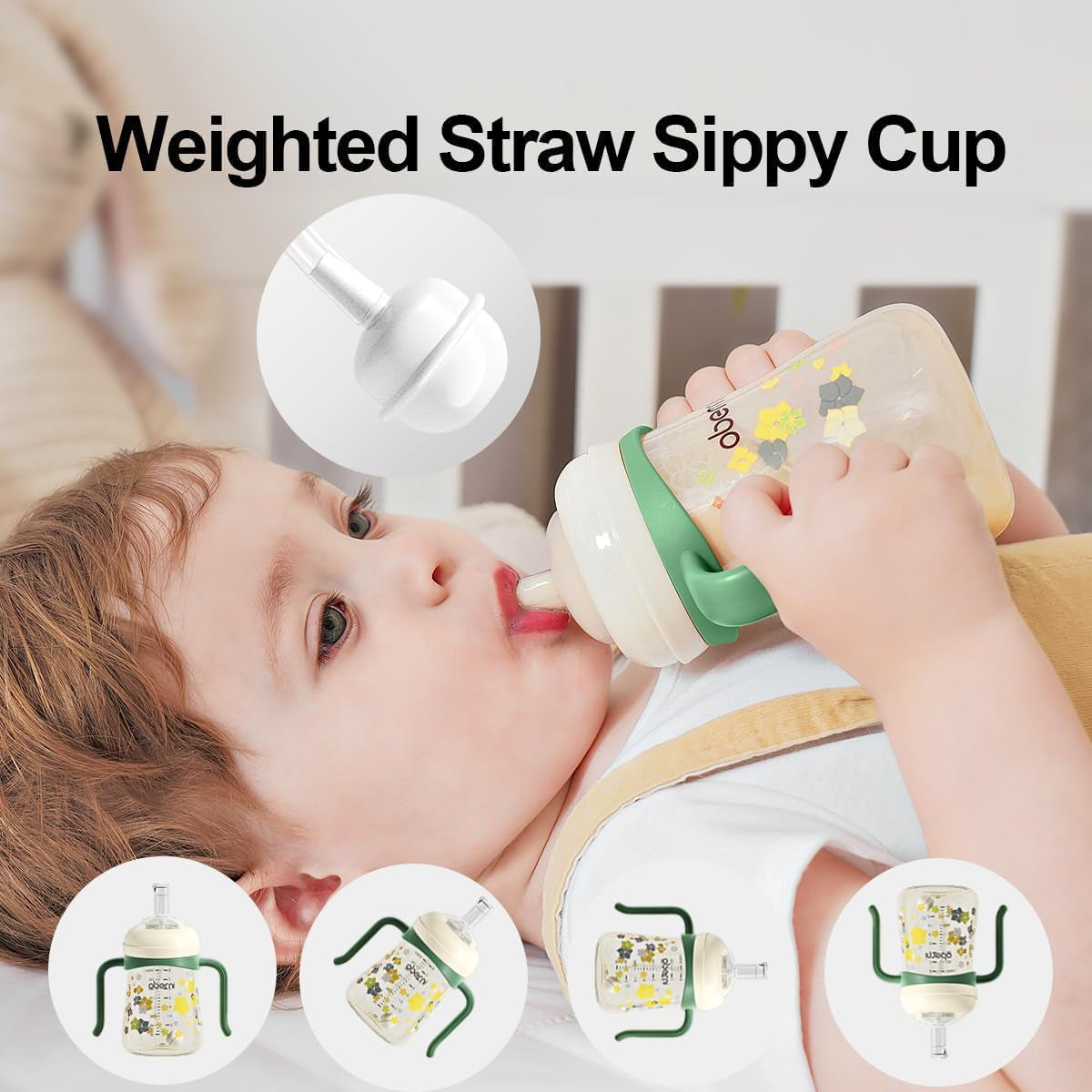 Baby Sippy Cup, Weighted Straw Trainer Cup, Toddler Drinks Water Bottle with Leak-Proof Valve Spout for 6+ Months, No Spill Training Cup with Handles for 12+ Months Learners 240Ml/Pink