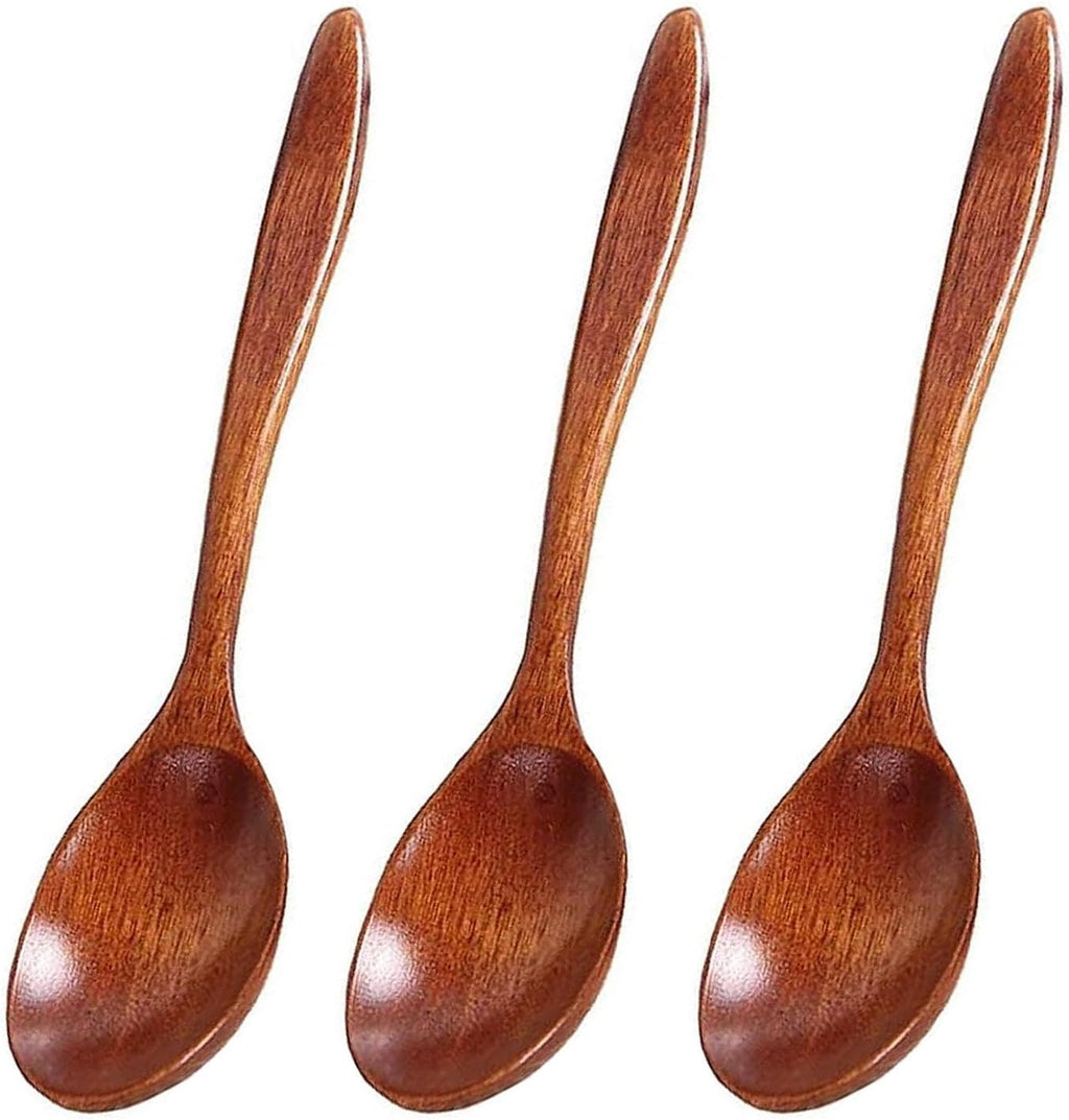 3 PCS Small Wooden Spoons, Honey Spoon, Wooden Teaspoons, Bamboo Spoons, for Tea Coffee Jam Sugar Ice Cream and Bath Salts Stirring Spoons(Dark Brown)