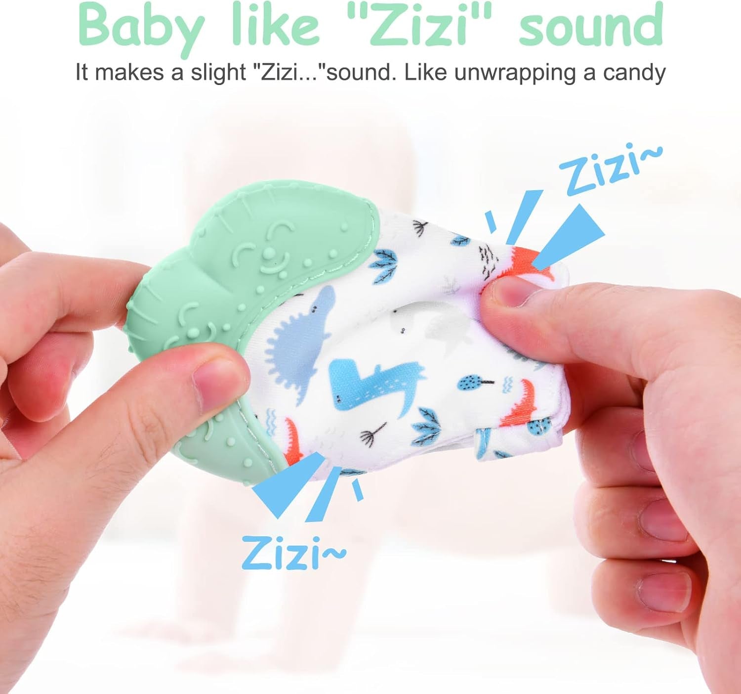 Baby Teething Set, 2 Pack Teething Mittens for Baby, Includes 2 Silicone Mitten Teether Glove,Dinosaur Teething Glove, Infant Soothing Pain Relief Mitt Baby Teether Mits for Baby