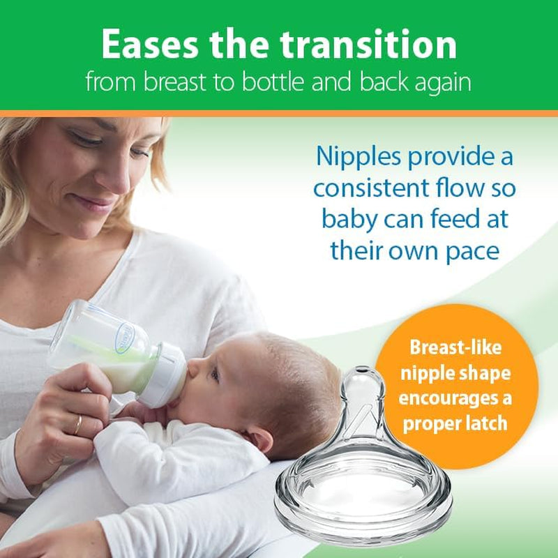 Natural Flow Options+ Anti-Colic Wide Neck Baby Bottles, Glass, Green, 270 Ml