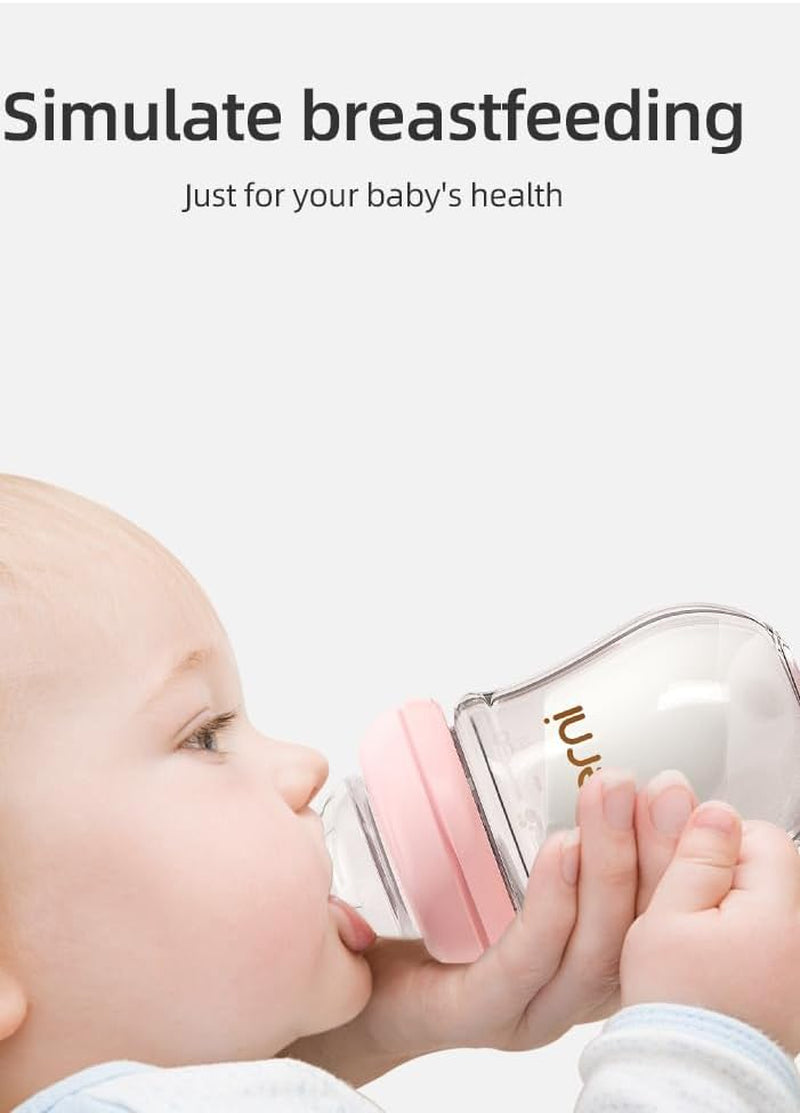 Anti-Colic Glass Baby Bottles with Slow Flow Breast-Like Silicone Teat, 150Ml, 0+ Months, Wide-Neck, Pink/1Pack
