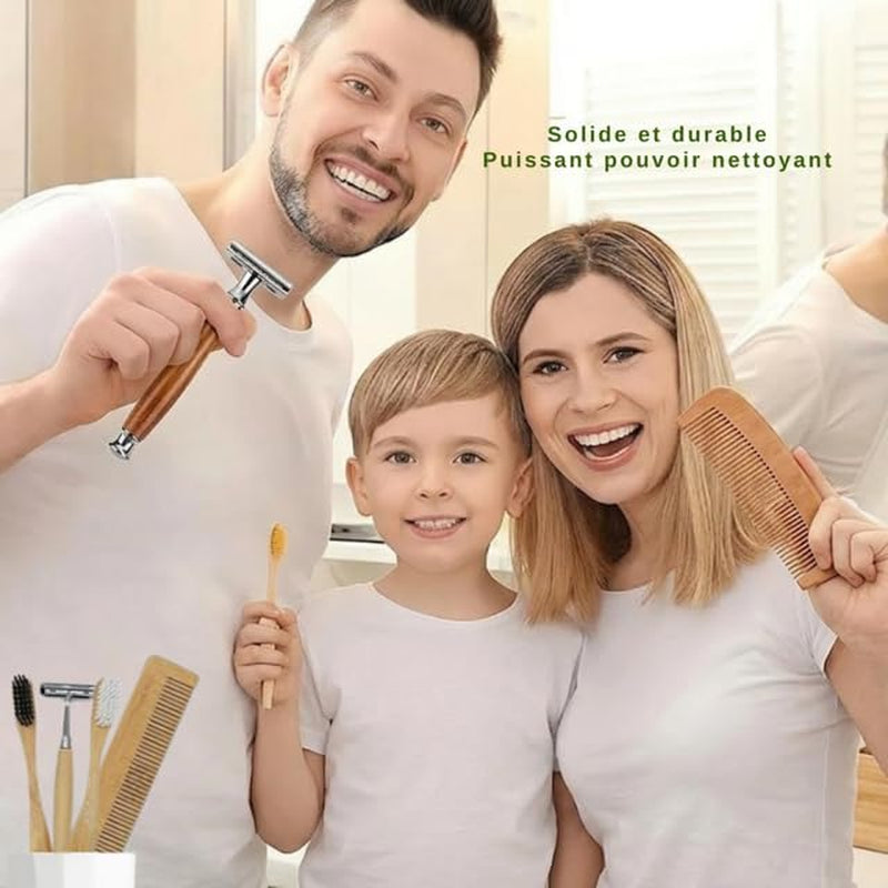 Organic Beauty Box - Bamboo Toothbrush, Bamboo Razor and Bamboo Comb - Natural and Ecological Care Kit - Ideal for Zero Waste Gift