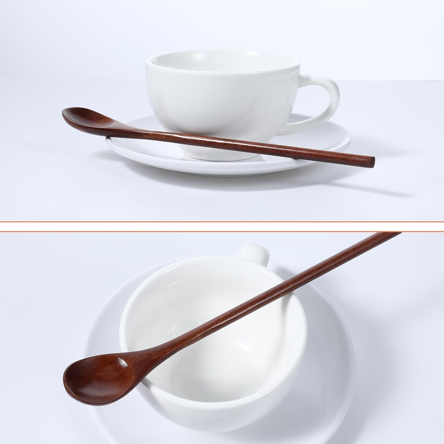 6 Pcs Wooden Coffee Spoons, Long Handle Mixing Spoon Small Wooden Long Teaspoon Honey Spoon Handmade Wood Stirring Spoon Tiny Tasting Spoon Set for Jam Dessert Stir Spoon Kitchen Utensil